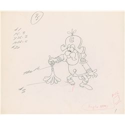 Captain Crunch production cel with matching drawings from a Captain Crunch Cereal Commercial