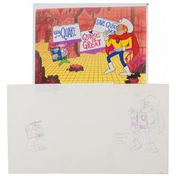 Quisp and Quake production cel with matching drawings from a Quisp TV Commercial