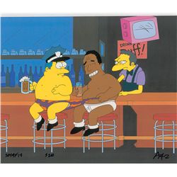 Chief Wiggum, Dr. Hibbert, and Moe production cel from The Simpsons