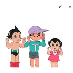 Astro Boy and Astro Girl production cel and matching drawing from the Astro Boy TV Show