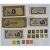 Image 1 : GROUP OF BILLS FROM JAPANESE OCCUPIED PHILLIPINES & STAMPS FROM U.S./
