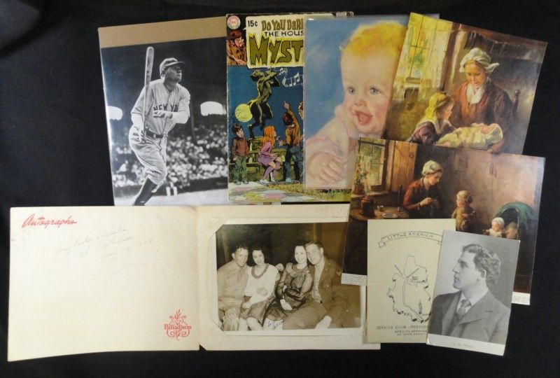 VINTAGE LOT OF PHOTOS (BABE RUTH) & COMICS & STUFF