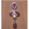 Image 2 : Necklace And Earring Set Diamond: 2.23 Ctw, Ruby 18.62 Ctw, Pearl 8.33 Ctw And 18kt Gold 28.150 Gram