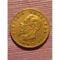 1863 20 Lire Gold Coin