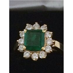 14kt Gold Ring Emerald and Diamonds