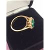 Image 2 : 14kt Gold Ring Emerald and Diamonds