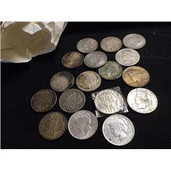 17 Morgan and Peace Silver Dollars