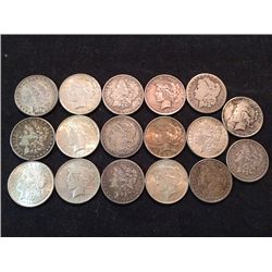 17 Morgan and Peace Silver Dollars