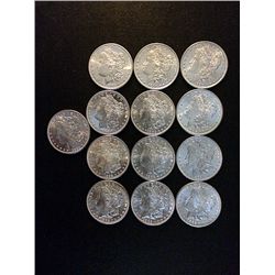 13 Morgan Silver Dollars, BU