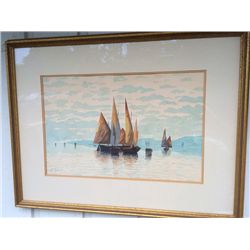 Watercolor Painting of Sailing Ships
