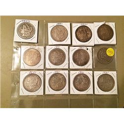 12 Morgan and Peace Silver Dollars