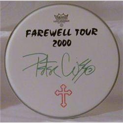 Kiss - Peter Criss hand signed Remo Weatherking Coated Ambassador drum head.  This 12 inch drum h…