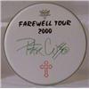 Image 1 : Kiss - Peter Criss hand signed Remo Weatherking Coated Ambassador drum head.  This 12 inch drum h…