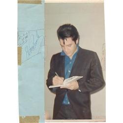 Combination Elvis Presley autograph signed in ink pen attached to a never before seen photo of  E…