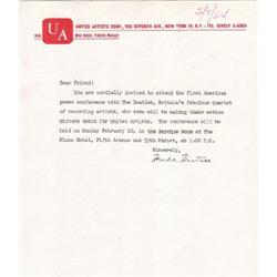 Beatles First American Press Conference Invitation by United Artist who than was promoting the Be…