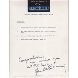 Questionaire for the 1984 movie starring Paul McCartney,"Give My Regards to Broadstreet".This was…