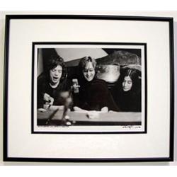 An original, 8" x 10", B&W photograph by Bob Gruen featuring Mick Jagger, John Lennon and Yoko On…