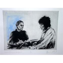 A hand signed lithograph by Ronnie Wood titled "Ron and Charlie at Sandymount".Size is 21 x 25. I…