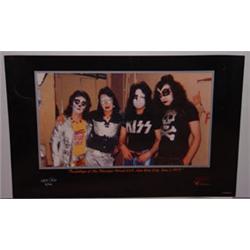 A hand signed lithograph of Kiss by Lydia Criss titled "Backstage at the Bleecker Street Loft, Ne…