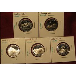 1. Set Of 5 2006-S Proof 90% Silver Statehood Quarters – NV, NE, CO, ND, SD