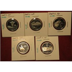 2. Set Of 5 2007-S Proof 90% Silver Statehood Quarters – MT, WA, ID, WY, UT