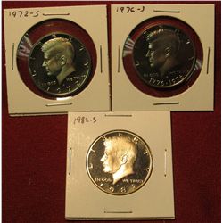 5. 3 Proof Kennedy Halves – 1972-S, 1976-S & 1982-S