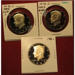 6. 3 Proof Kennedy Halves – 1979-S Type 1, 1979-S Type 2 (scarce) & 1986-S