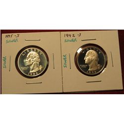 18. (2) Proof 90% Silver Washington Quarters – 1992-S & 1995-S