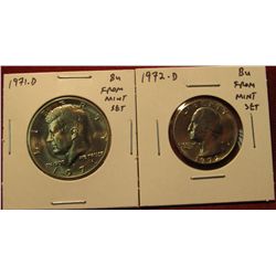 31. 1972-D Washington Quarter & 1971-D Kennedy Half, both BU  from Mint Sets
