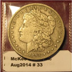 33. 1892-O Morgan Dollar VF