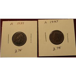 39. 1887 & 1889 Indian head Cents. AG-G.