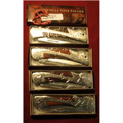 69. (4) 2009 Jungle Viper Folder Timber Wolf Pocket Knives. New in boxes.