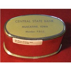 94. Central State Bank Muscatine, Iowa Coin Bank. No keys.