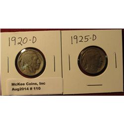 110. 1920 D & 25 D Buffalo Nickels. G-4. Redbook Value $18.00.