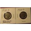 Image 1 : 110. 1920 D & 25 D Buffalo Nickels. G-4. Redbook Value $18.00.