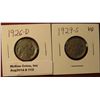 Image 1 : 112. 1926 D G-4 & 29 S VG Buffalo Nickels. Redbook Value $11.50.
