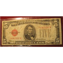 114.  Series 1928 $5 U.S. Note Red Seal. VG-8.