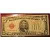 Image 1 : 114.  Series 1928 $5 U.S. Note Red Seal. VG-8.