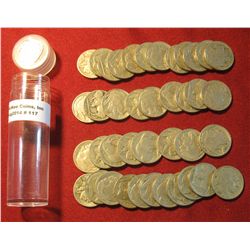 117. Roll Of (40) Full Date Buffalo Nickels. All Dated 1938 Or Earlier. Stored In A Plastic Tube.