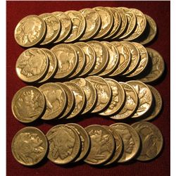 119. Roll Of (40) Full Date Buffalo Nickels. All Dated 1938 Or Earlier. Stored In A Plastic Tube.