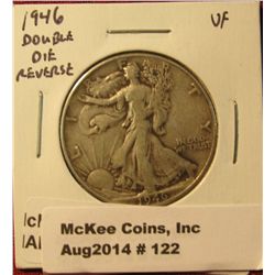 122. 1946 P Double Die Reverse Walking Liberty Half Dollar. Scarce Variety. VF.