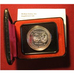 125. 1874-1974 Winnipeg, Canada Silver Prooflike Dollar. In original Royal Canadian Mint felt-lined 