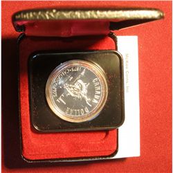 127. 1875-1975 Calgary "BU cking Bronc" Canada Silver Prooflike Dollar. In original Royal Canadian M