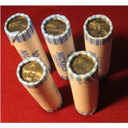 132. (5) Original Gem BU  Bank-wrapped Rolls of Jefferson Nickels, includes Ocean in View, (2) 2006 