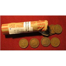 139.  Mixed Roll Of (50) Circulated Indian Head Cents. Bank-wrapped.