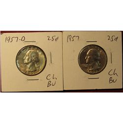 145. 1957 P & D Silver Washington Quarters. Beautifully Toned MS 65.