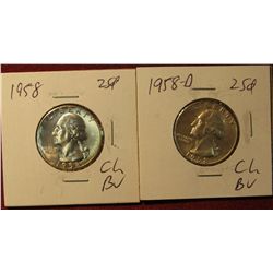 146. 1958 P & D Silver Washington Quarters. Beautifully Brilliant MS 65.