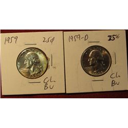 147. 1959 P & D Silver Washington Quarters. Beautifully Brilliant MS 65.