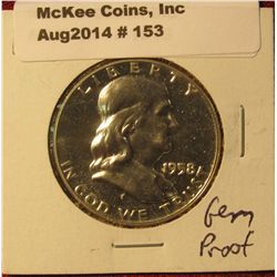 153. 1958 P Franklin Half Dollar. Proof 65.