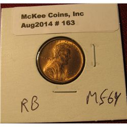 163. 1909 P VDB Lincoln Cent. Red MS 64.